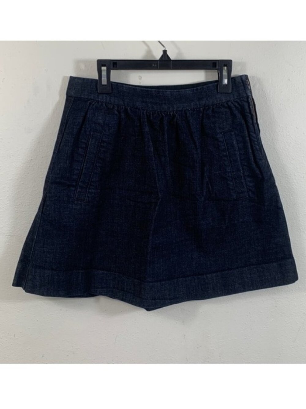 J.Crew Denim Skirt Womens Size 2 Dark Wash A-Line Pleated Cotton Mini Pockets